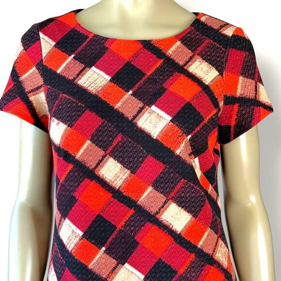 Perceptions NY Geometric Short Sleeves Stretchy Shift Tee Dress Pullover Size 8 - Picture 4 of 12